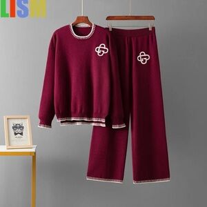 Burgundy Knit Sweater and Pants Set